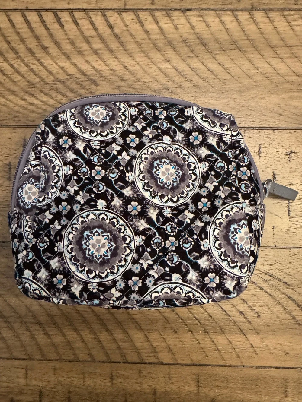 VERA BRADLEY Charcoal Medallion Retired Print Small Makeup Pouch Bag, Lined